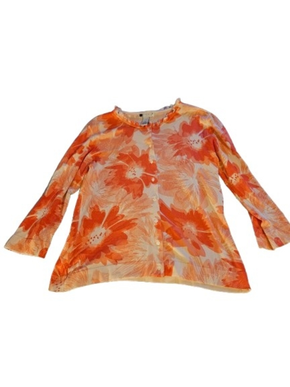 Carole Little Silk Blend Orange Floral Cardigan Sweater M